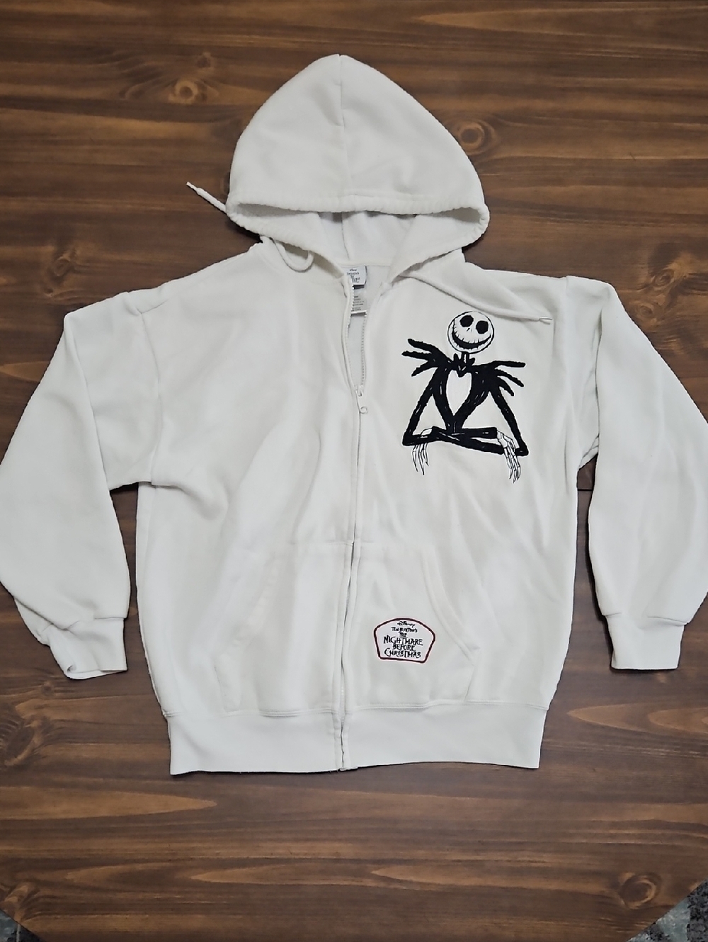Disney White Zip-Up Hoodie with Black Jack Skellington Graphic